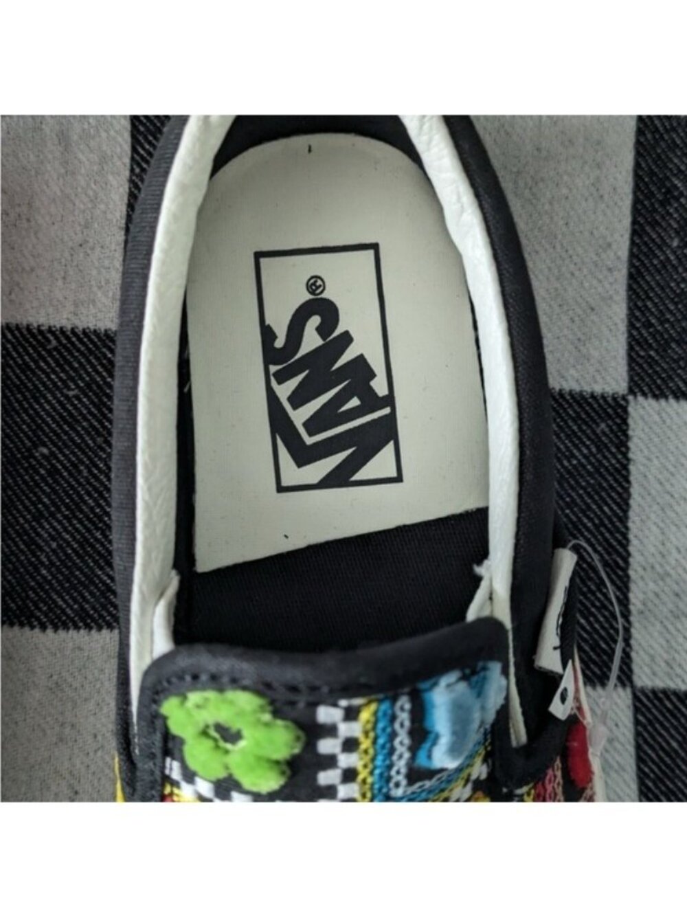 Vans Classic Slip On Women 5.5 Embroidered Craft Brown White Multicolor 0826 - Picture 6 of 9